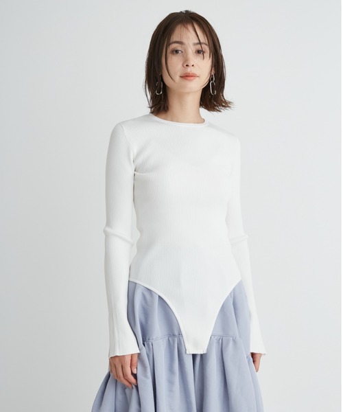 emmi（エミ）の「【emmi atelier】LENZING(TM) ECOVERO(TM)クルーネックニットボディスーツ（ニット/セーター・レディース・ブルー/グレー/ホワイト/ミント・FREE）」の6枚目の写真