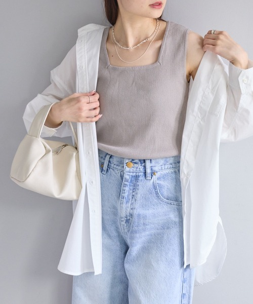 PUAL CE CIN（ピュアルセシン）の「【Du noir】リネンタッチスクエアネックタンクトップ（タンクトップ・レディース・ブラック/グレイッシュベージュ/オフホワイト・FREE）」の12枚目の写真