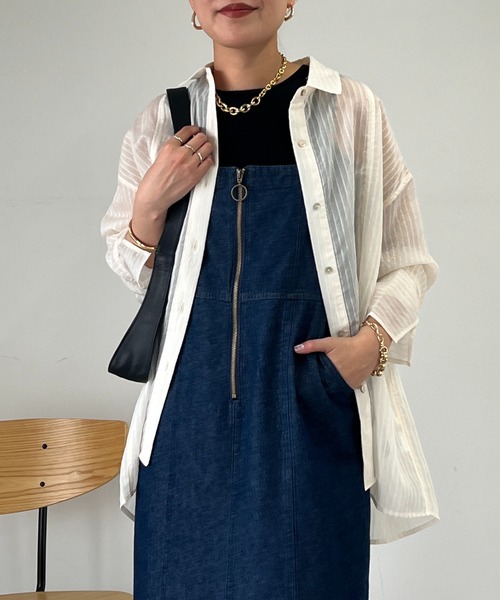 un dix cors(アンディコール)の「《WEB限定》シアーストライプシャツ(シャツ/ブラウス・レディース・チャコールグレー/ホワイト系その他/イエロー・FREE)」の8枚目の写真