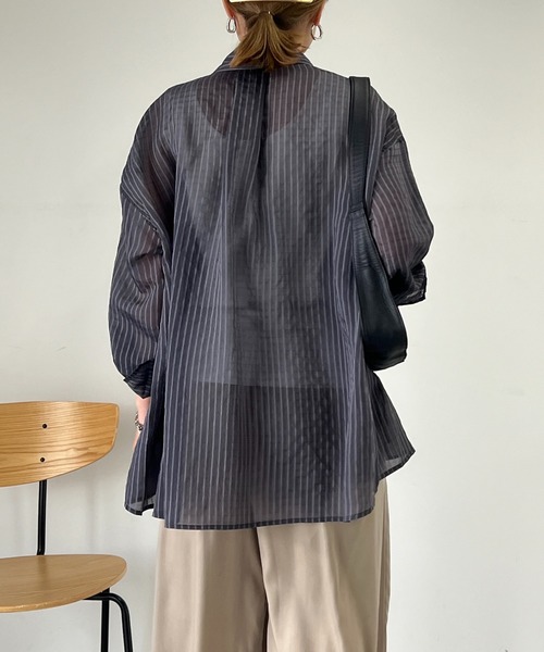 un dix cors(アンディコール)の「《WEB限定》シアーストライプシャツ(シャツ/ブラウス・レディース・チャコールグレー/ホワイト系その他/イエロー・FREE)」の18枚目の写真