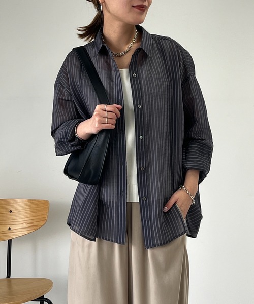 un dix cors(アンディコール)の「《WEB限定》シアーストライプシャツ(シャツ/ブラウス・レディース・チャコールグレー/ホワイト系その他/イエロー・FREE)」の16枚目の写真