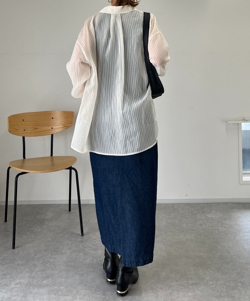 un dix cors(アンディコール)の「《WEB限定》シアーストライプシャツ(シャツ/ブラウス・レディース・チャコールグレー/ホワイト系その他/イエロー・FREE)」の12枚目の写真