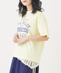 CUBE SUGAR（キューブシュガー）の「カギ針風ニット付カレッジロゴプリントTシャツ（Tシャツ/カットソー）」