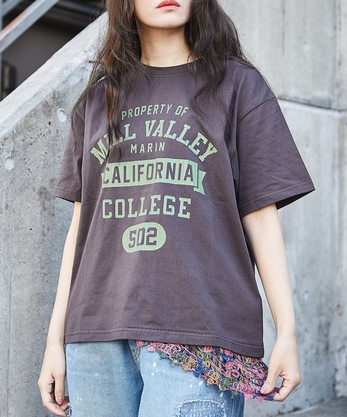 CUBE SUGAR（キューブシュガー）の「カギ針風ニット付カレッジロゴプリントTシャツ（Tシャツ/カットソー・レディース・ライトイエロー/トップグレー/スミクロ/ホワイト・M）」の3枚目の写真