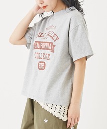 CUBE SUGAR | カギ針風ニット付カレッジロゴプリントTシャツ(Tシャツ/カットソー)