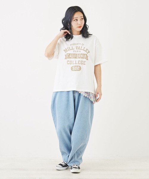 CUBE SUGAR（キューブシュガー）の「カギ針風ニット付カレッジロゴプリントTシャツ（Tシャツ/カットソー・レディース・ライトイエロー/トップグレー/スミクロ/ホワイト・M）」の17枚目の写真