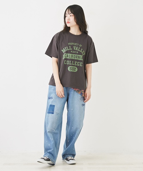 CUBE SUGAR（キューブシュガー）の「カギ針風ニット付カレッジロゴプリントTシャツ（Tシャツ/カットソー・レディース・ライトイエロー/トップグレー/スミクロ/ホワイト・M）」の21枚目の写真