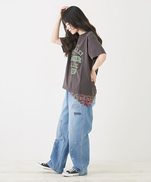 CUBE SUGAR（キューブシュガー）の「カギ針風ニット付カレッジロゴプリントTシャツ（Tシャツ/カットソー・レディース・ライトイエロー/トップグレー/スミクロ/ホワイト・M）」の22枚目の写真