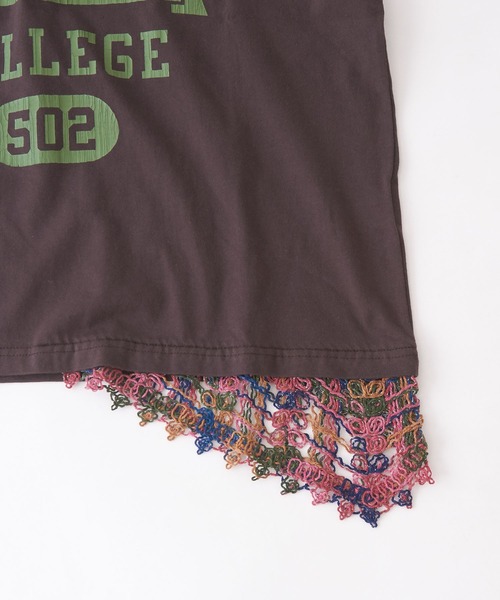 CUBE SUGAR（キューブシュガー）の「カギ針風ニット付カレッジロゴプリントTシャツ（Tシャツ/カットソー・レディース・ライトイエロー/トップグレー/スミクロ/ホワイト・M）」の6枚目の写真