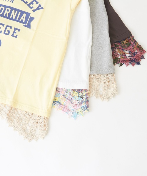 CUBE SUGAR（キューブシュガー）の「カギ針風ニット付カレッジロゴプリントTシャツ（Tシャツ/カットソー・レディース・ライトイエロー/トップグレー/スミクロ/ホワイト・M）」の8枚目の写真