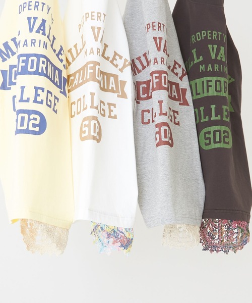 CUBE SUGAR（キューブシュガー）の「カギ針風ニット付カレッジロゴプリントTシャツ（Tシャツ/カットソー・レディース・ライトイエロー/トップグレー/スミクロ/ホワイト・M）」の9枚目の写真