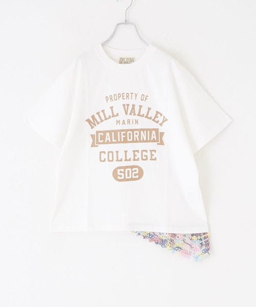 CUBE SUGAR（キューブシュガー）の「カギ針風ニット付カレッジロゴプリントTシャツ（Tシャツ/カットソー・レディース・ライトイエロー/トップグレー/スミクロ/ホワイト・M）」の11枚目の写真