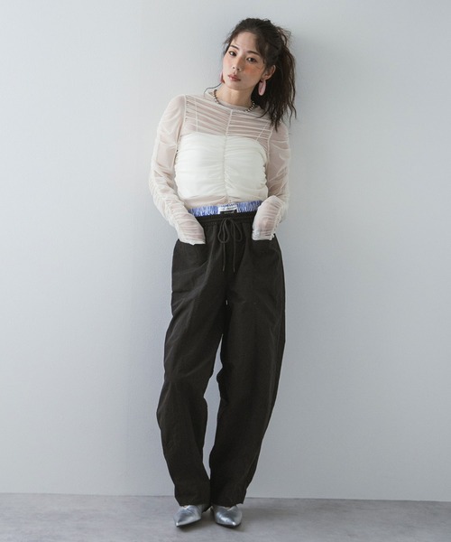 トップス Dariahrose サイドギャザーオフショルダーレーストップス トップス