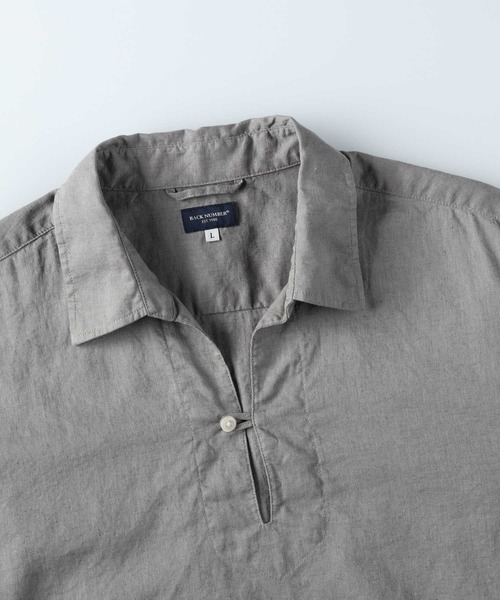 BACK NUMBER(バックナンバー)の「【BACK NUMBER】綿麻混紡7分袖スキッパーシャツ(シャツ/ブラウス・メンズ・ダークベージュ/ネイビー・S/M/L/XL)」の4枚目の写真