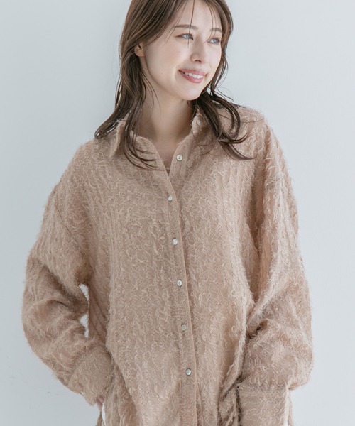 Jayro(ジャイロ)の「シアーフリンジベーシックシャツ(シャツ/ブラウス・レディース・ホワイト系その他/ベージュ/ブラック・M)」の3枚目の写真
