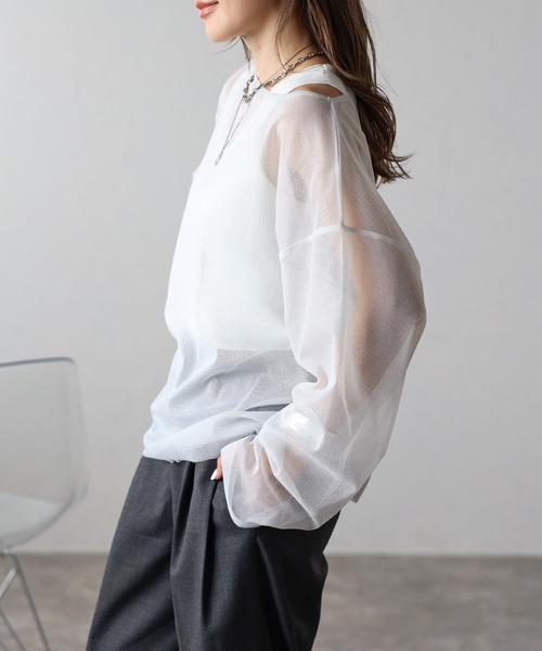Bonjour Sagan(ボンジュールサガン)の「ラメチュールレイヤードプルオーバー(Tシャツ/カットソー・レディース・ブルー/ベージュ/ライトグレー・FREE)」の5枚目の写真