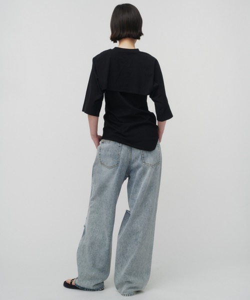 THINGS THAT MATTER（シングス ザット マター）の「KNEE CUTTING DENIM PANTS / ニーカッティングデニムパンツ（デニムパンツ・レディース・ブルー/ブラック・1/2）」の19枚目の写真