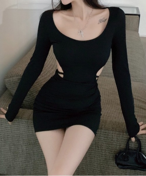 LADY LIKE(レディライク)の「ウエストカット肌見せミニワンピース(ワンピース・レディース・サックスブルー/ブラック・M)」の12枚目の写真