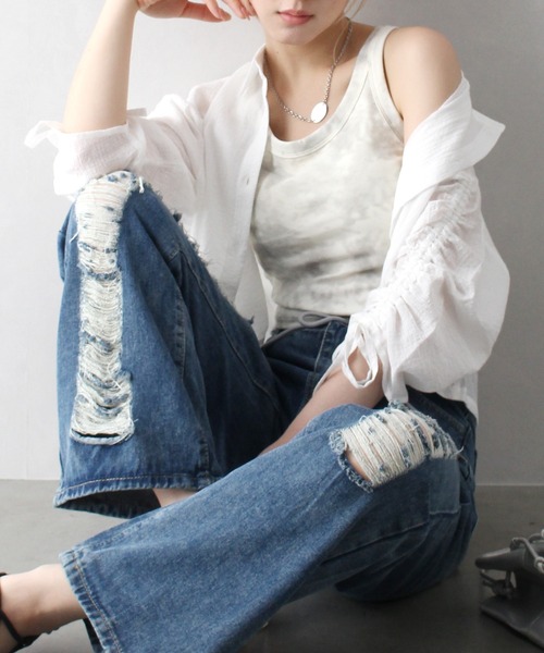 SpRay(スプレイ)の「タイダイカップ付タンクトップ(タンクトップ・レディース・ブラック/ベージュ/グレー/カーキ/アイボリー・FREE)」の2枚目の写真