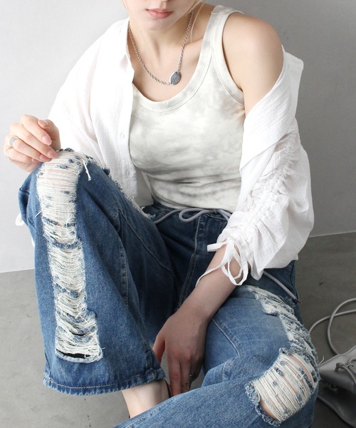 SpRay(スプレイ)の「タイダイカップ付タンクトップ(タンクトップ・レディース・ブラック/ベージュ/グレー/カーキ/アイボリー・FREE)」の6枚目の写真