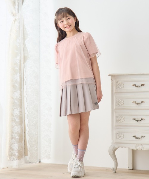 Amourire girl(アムリールガール)の「チュールドッキングTシャツ(130cm~160cm)(Tシャツ/カットソー・キッズ・ピンク/オフホワイト・160cm/150cm/140cm/130cm)」の22枚目の写真