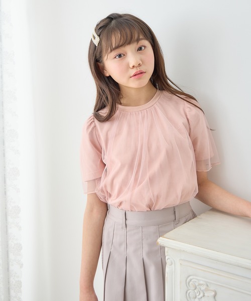 Amourire girl(アムリールガール)の「チュールドッキングTシャツ(130cm~160cm)(Tシャツ/カットソー・キッズ・ピンク/オフホワイト・160cm/150cm/140cm/130cm)」の11枚目の写真