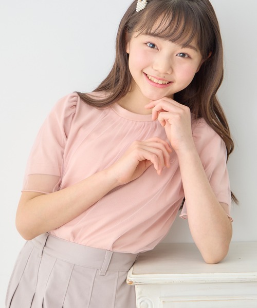 Amourire girl(アムリールガール)の「チュールドッキングTシャツ(130cm~160cm)(Tシャツ/カットソー・キッズ・ピンク/オフホワイト・160cm/150cm/140cm/130cm)」の12枚目の写真