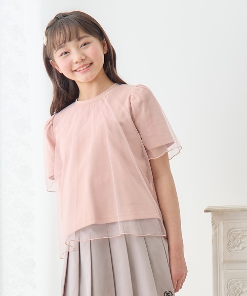 Amourire girl(アムリールガール)の「チュールドッキングTシャツ(130cm~160cm)(Tシャツ/カットソー・キッズ・ピンク/オフホワイト・160cm/150cm/140cm/130cm)」の14枚目の写真