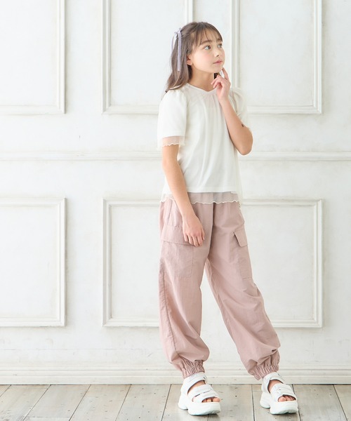 Amourire girl(アムリールガール)の「チュールドッキングTシャツ(130cm~160cm)(Tシャツ/カットソー・キッズ・ピンク/オフホワイト・160cm/150cm/140cm/130cm)」の18枚目の写真