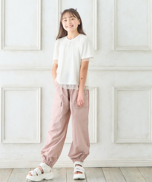 Amourire girl(アムリールガール)の「チュールドッキングTシャツ(130cm~160cm)(Tシャツ/カットソー・キッズ・ピンク/オフホワイト・160cm/150cm/140cm/130cm)」の19枚目の写真