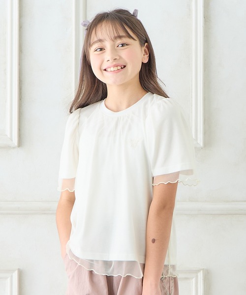 Amourire girl(アムリールガール)の「チュールドッキングTシャツ(130cm~160cm)(Tシャツ/カットソー・キッズ・ピンク/オフホワイト・160cm/150cm/140cm/130cm)」の7枚目の写真