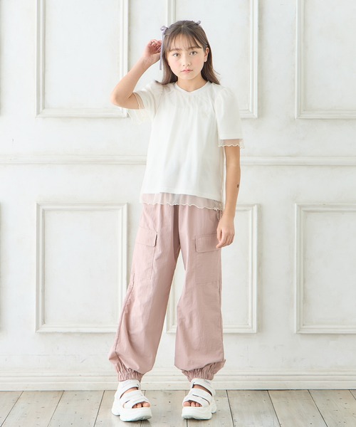 Amourire girl(アムリールガール)の「チュールドッキングTシャツ(130cm~160cm)(Tシャツ/カットソー・キッズ・ピンク/オフホワイト・160cm/150cm/140cm/130cm)」の20枚目の写真