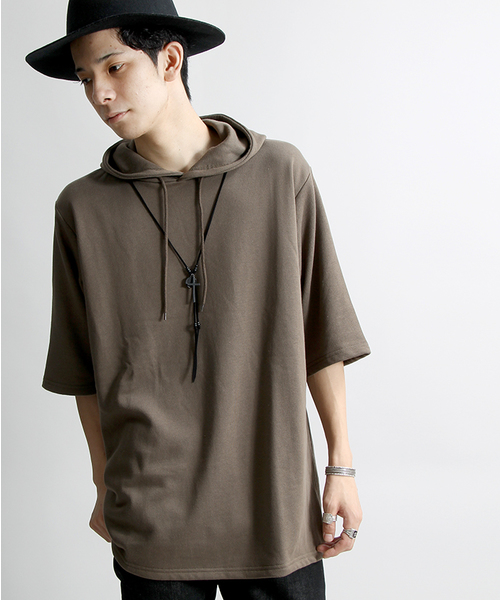 WEGO（ウィゴー）の「WEGO/クオータースリーブパーカー（パーカー・メンズ・カーキ/ホワイト/ベージュ/ブラック・LARGE/MEDIUM）」の4枚目の写真