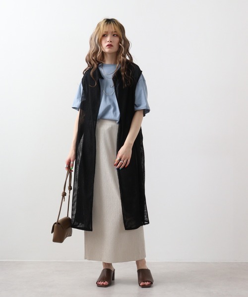 EGLANTINE(エグランティーヌ)の「EGLANTINE メッシュ素材ジレ(ベスト・レディース・カーキ/ブラック・40)」の2枚目の写真