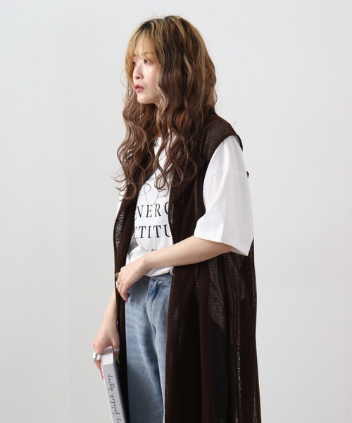 EGLANTINE(エグランティーヌ)の「EGLANTINE メッシュ素材ジレ(ベスト・レディース・カーキ/ブラック・40)」の5枚目の写真