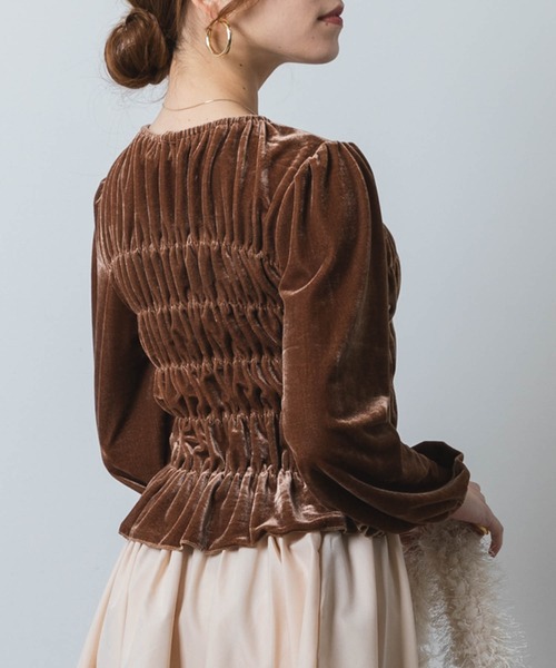 ロングスリーブベルベットギャザーカットソー（Tシャツ/カットソー）｜Jeudi（ジュディ）