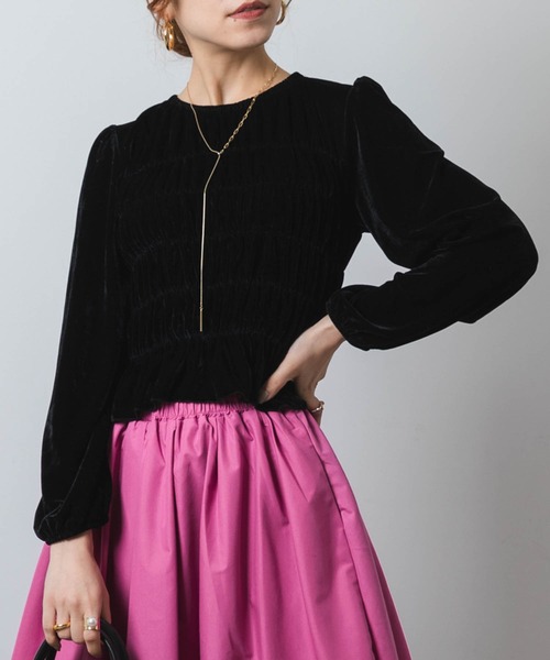 ロングスリーブベルベットギャザーカットソー（Tシャツ/カットソー）｜Jeudi（ジュディ）