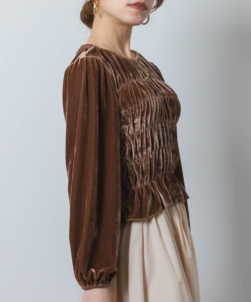 ロングスリーブベルベットギャザーカットソー（Tシャツ/カットソー）｜Jeudi（ジュディ）