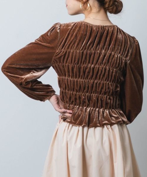 ロングスリーブベルベットギャザーカットソー（Tシャツ/カットソー）｜Jeudi（ジュディ）