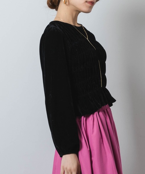 ロングスリーブベルベットギャザーカットソー（Tシャツ/カットソー）｜Jeudi（ジュディ）