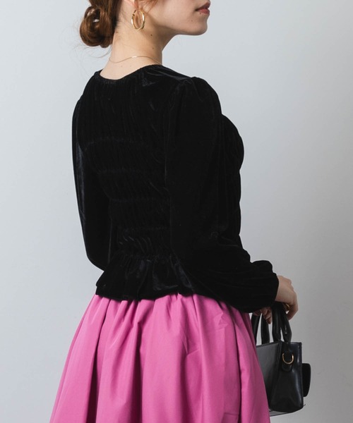 ロングスリーブベルベットギャザーカットソー（Tシャツ/カットソー）｜Jeudi（ジュディ）