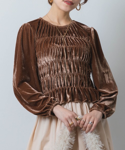 ロングスリーブベルベットギャザーカットソー（Tシャツ/カットソー）｜Jeudi（ジュディ）