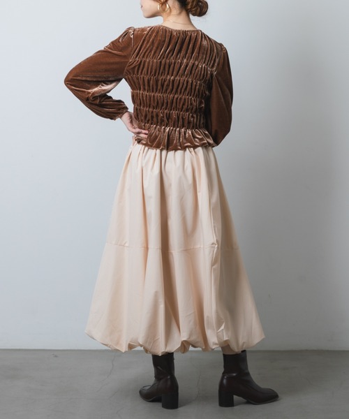 ロングスリーブベルベットギャザーカットソー（Tシャツ/カットソー）｜Jeudi（ジュディ）