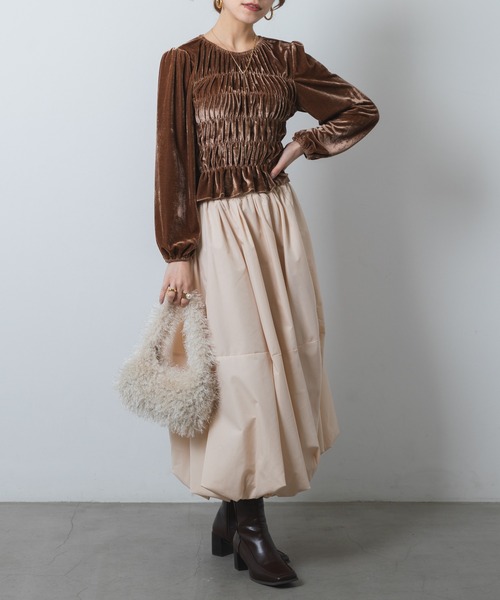 ロングスリーブベルベットギャザーカットソー（Tシャツ/カットソー）｜Jeudi（ジュディ）