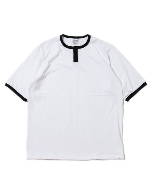 WALLA WALLA SPORT(ワラワラスポーツ)の「H/S SPLIT NECK RINGER TEE / ハーフスリーブ スプリットネック リンガーティー(Tシャツ/カットソー・メンズ・ホワイト×パープル/ホワイト×ネイビー/ホワイト×グレー/ブラック系その他/ホワイト×ブラック/ホワイト×カーキブラウン/ホワイト×グリーン・X-LARGE/XX-LARGE/XXX-LARGE/LARGE/MEDIUM/SMALL)」の1枚目の写真