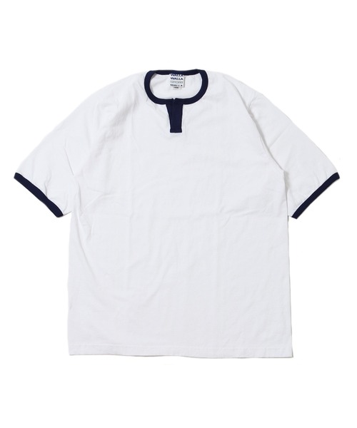 WALLA WALLA SPORT(ワラワラスポーツ)の「H/S SPLIT NECK RINGER TEE / ハーフスリーブ スプリットネック リンガーティー(Tシャツ/カットソー・メンズ・ホワイト×パープル/ホワイト×ネイビー/ホワイト×グレー/ブラック系その他/ホワイト×ブラック/ホワイト×カーキブラウン/ホワイト×グリーン・X-LARGE/XX-LARGE/XXX-LARGE/LARGE/MEDIUM/SMALL)」の4枚目の写真
