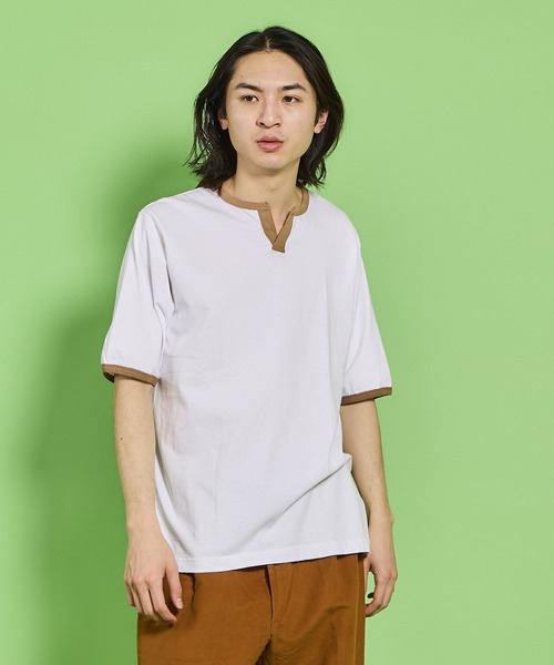 WALLA WALLA SPORT(ワラワラスポーツ)の「H/S SPLIT NECK RINGER TEE / ハーフスリーブ スプリットネック リンガーティー(Tシャツ/カットソー・メンズ・ホワイト×パープル/ホワイト×ネイビー/ホワイト×グレー/ブラック系その他/ホワイト×ブラック/ホワイト×カーキブラウン/ホワイト×グリーン・X-LARGE/XX-LARGE/XXX-LARGE/LARGE/MEDIUM/SMALL)」の11枚目の写真