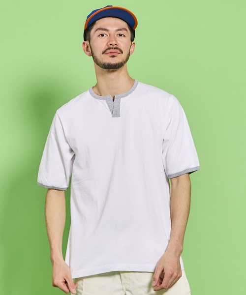 WALLA WALLA SPORT(ワラワラスポーツ)の「H/S SPLIT NECK RINGER TEE / ハーフスリーブ スプリットネック リンガーティー(Tシャツ/カットソー・メンズ・ホワイト×パープル/ホワイト×ネイビー/ホワイト×グレー/ブラック系その他/ホワイト×ブラック/ホワイト×カーキブラウン/ホワイト×グリーン・X-LARGE/XX-LARGE/XXX-LARGE/LARGE/MEDIUM/SMALL)」の20枚目の写真