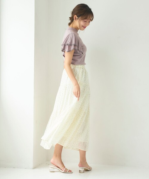 Feroux(フェルゥ)の「ドットティアード スカート(スカート・レディース・ブラック系1/アイボリー系1・F)」の9枚目の写真