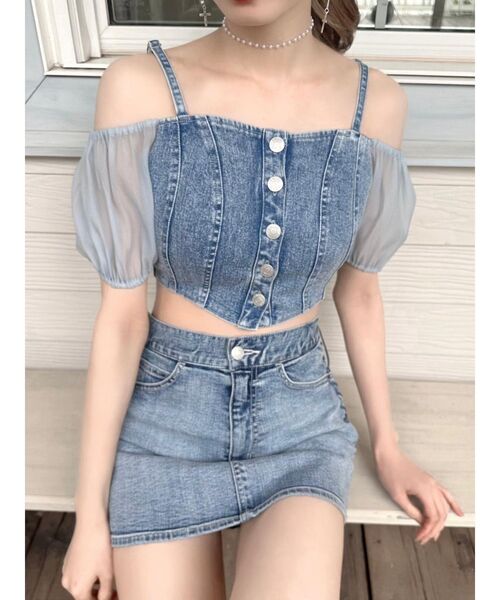 EATME（イートミー）の「デニムビスチェ（セットアップ可能）（キャミソール・レディース・ブラック/ライトブルー・FREE）」の15枚目の写真